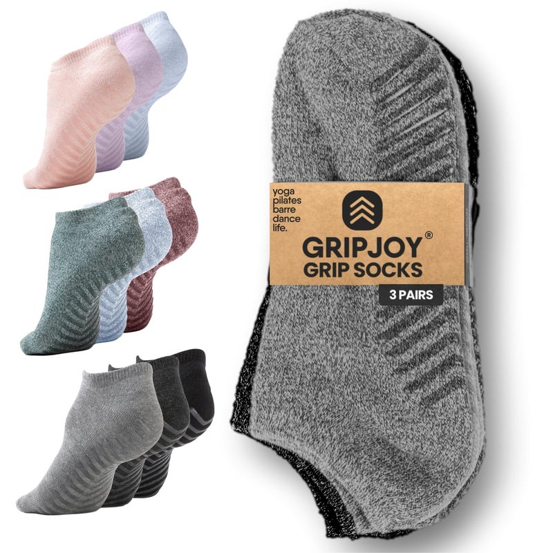 Gripjoy Grip Socks 3-Pack, Non Slip Socks for Yoga, Pilates, Barre, Dance, Enhanced Stability, Machine Washable, Comfortable Cotton Blend, Supports Charitable Causes - Image 1